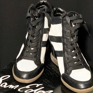 Sam Edelman White and Black leather High Top wedge Sneakers